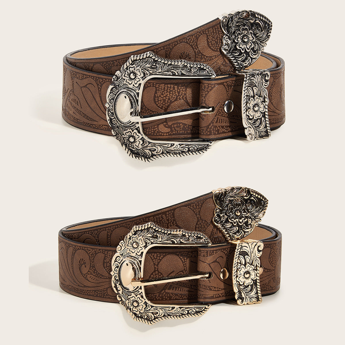 Brown Texture Niche Pin Buckle Belt