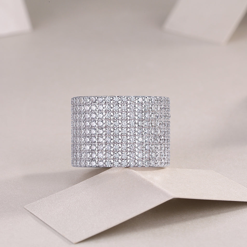 Bright Stars - A Wedding Ring Set With Top-quality Moissanite S925 Silver And Platinum-plated Diamond. The Ring Can Be Inspected With A Diamond Pen