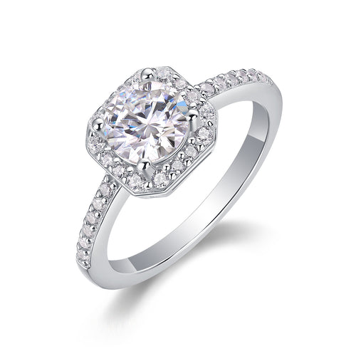 A Wonderful Connection - A Wedding Ring Set With 1-carat Top-quality Moissanite S925 Silver And Platinum-plated Diamond. The Ring Can Be Tested With A Diamond Pen