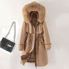 Women's Winter Fur-Lined Hooded Parka Coat Mid Length Down