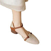 New Retro Chunky Heel Buckle With Closed Toe Stitching Hollowed Sandals Women