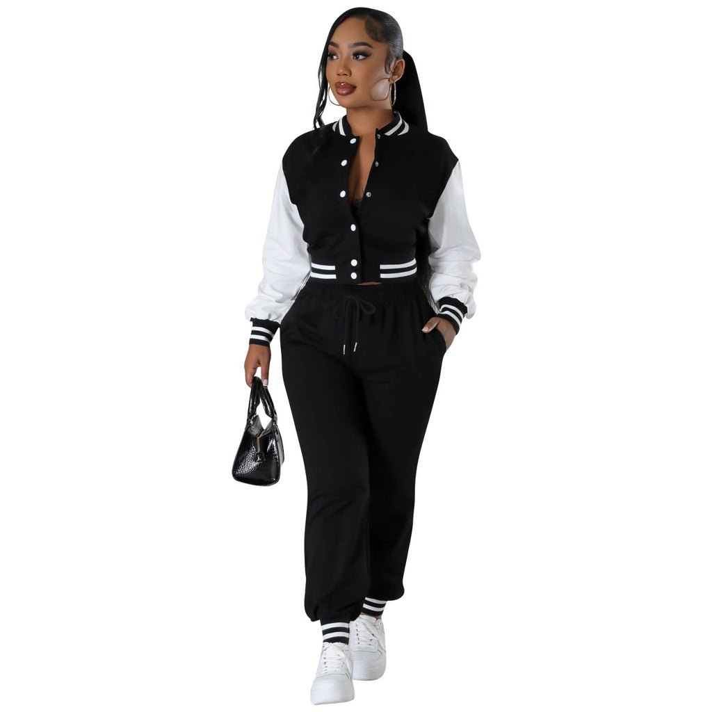 Women's Fashion Baseball Uniform Stitching Single-breasted Two-piece Suit