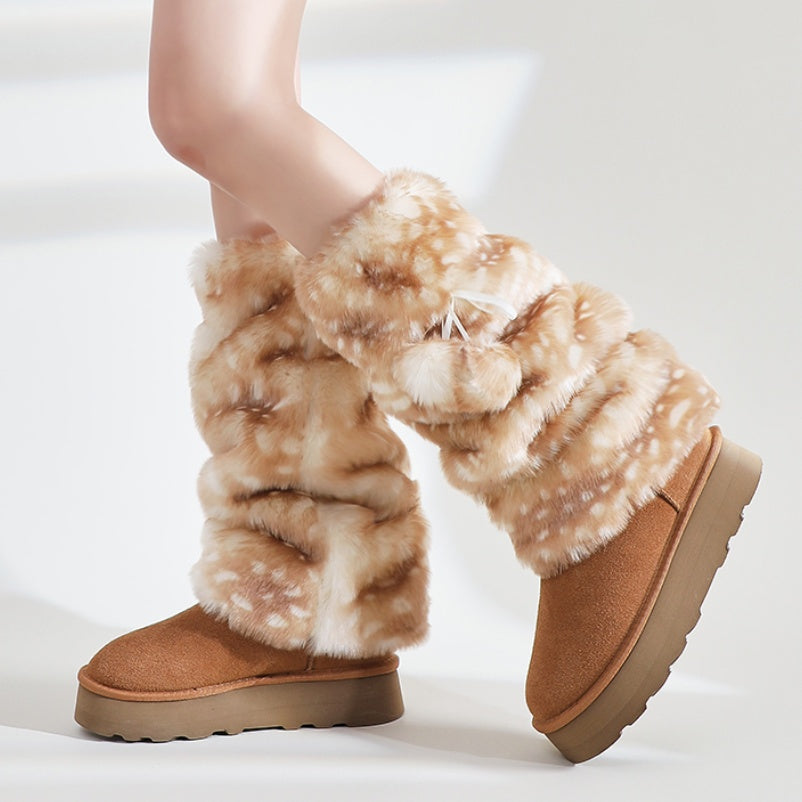 Women's Subculture Fur Bunching Socks Jk Fur Ball