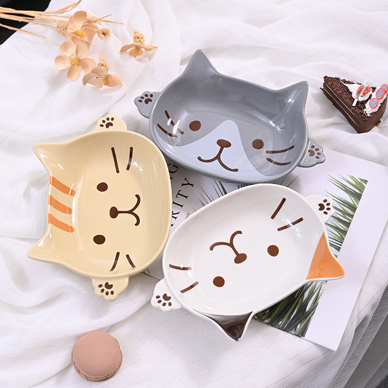 Japanese-style Three-dimensional Ceramic Cat's Claw Double-ear Deep Plate