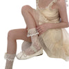 Girl's Milky White Vintage Lace Bow Tube Socks