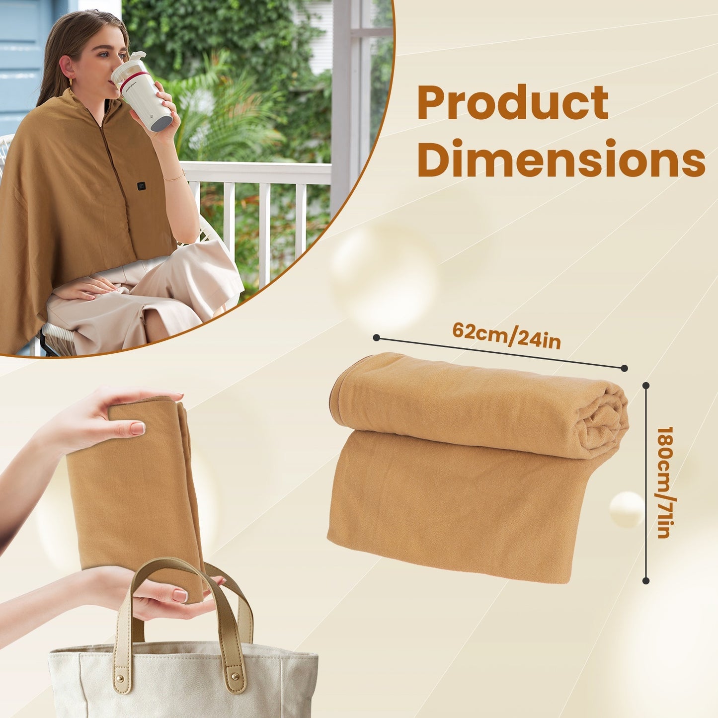 1Pc 79x24In USB Heated Shawl With Teasel Wearable Heating Blanket Electric Throw Wrap Indoor Outdoor With Zipper 3 Heating Levels Machine Washable For Outdoor Home Office