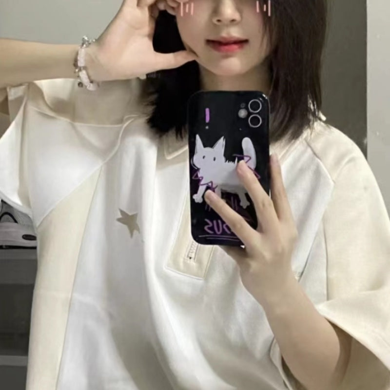 POLO Collar Short Sleeve T-shirt Female Summer Loose Casual Half Sleeves