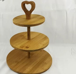 Bamboo Three-layer Cake Inventory Heart Snacks Wooden Tray Kitchen Tools