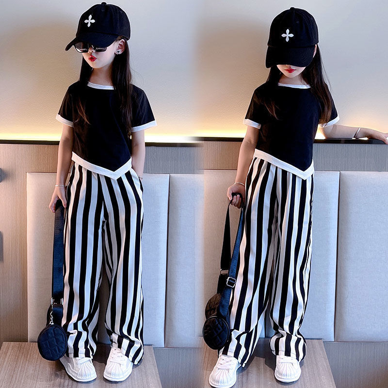 Girls' Summer Book Short-sleeved Shirt Cold Wide-leg Pants Two-piece Set