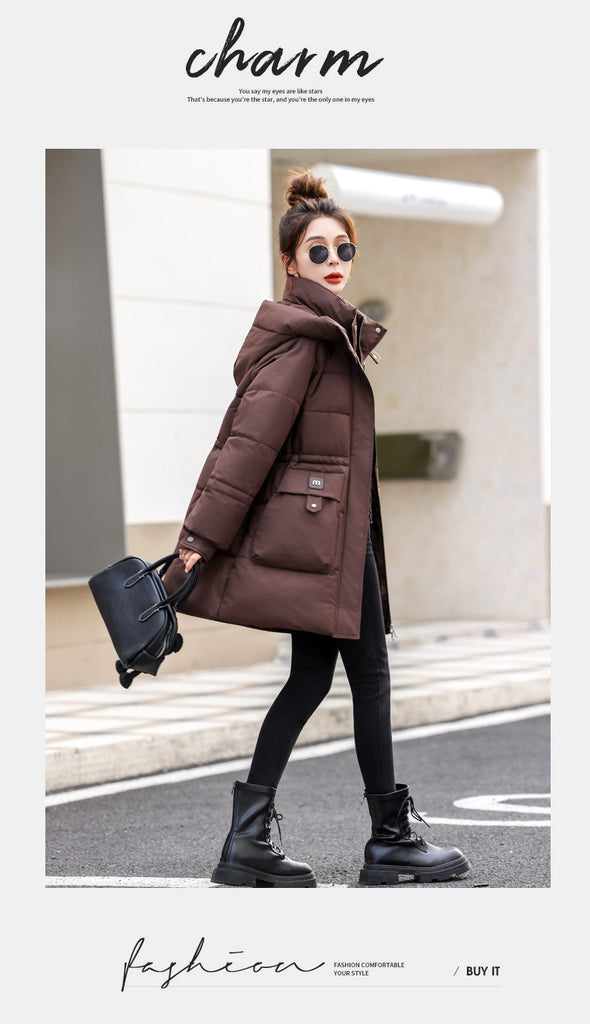 Down Cotton-padded Mid-length Thick Hooded Cotton-padded Jacket
