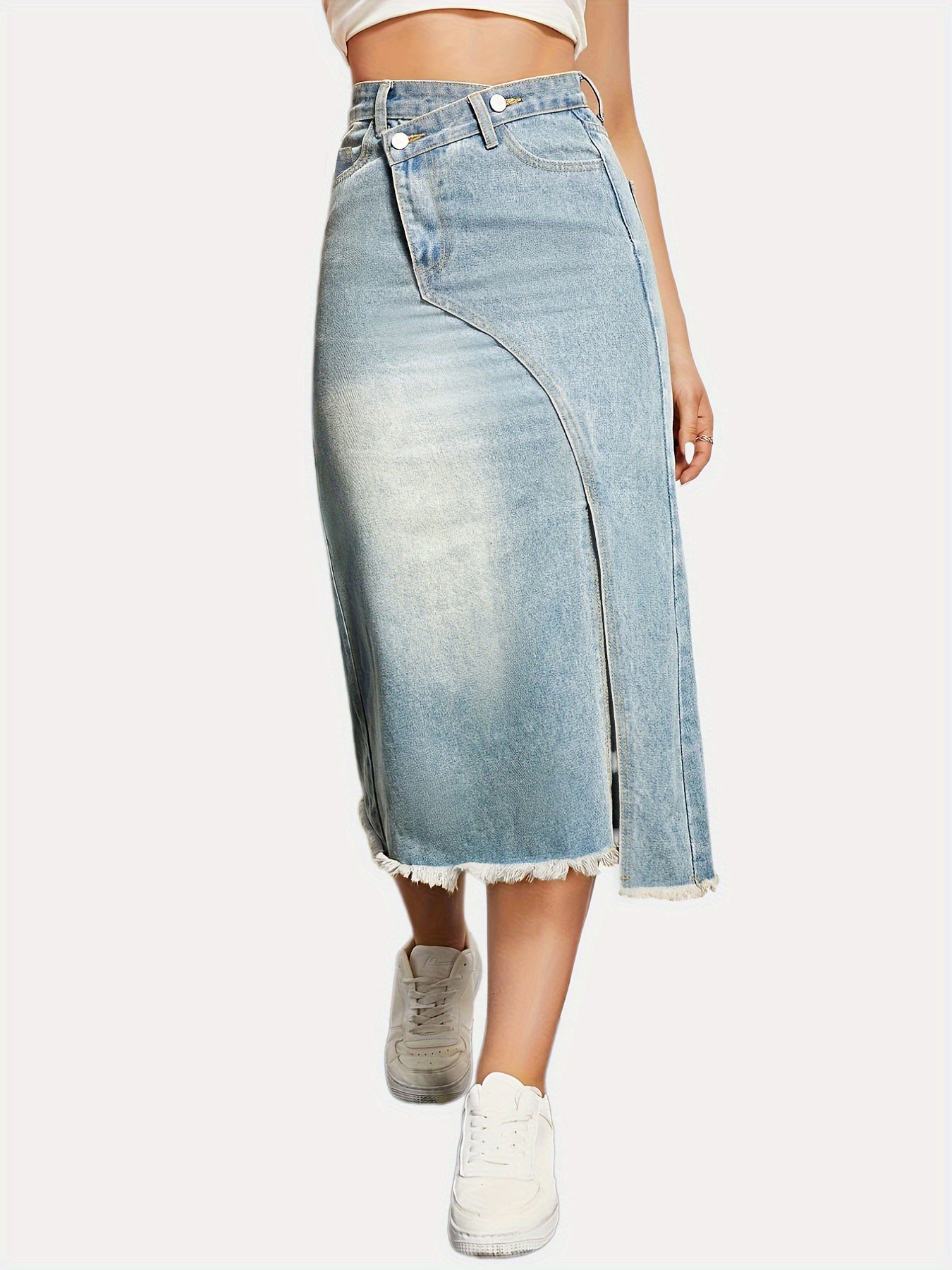 American Retro Denim Split Stitching Skirt