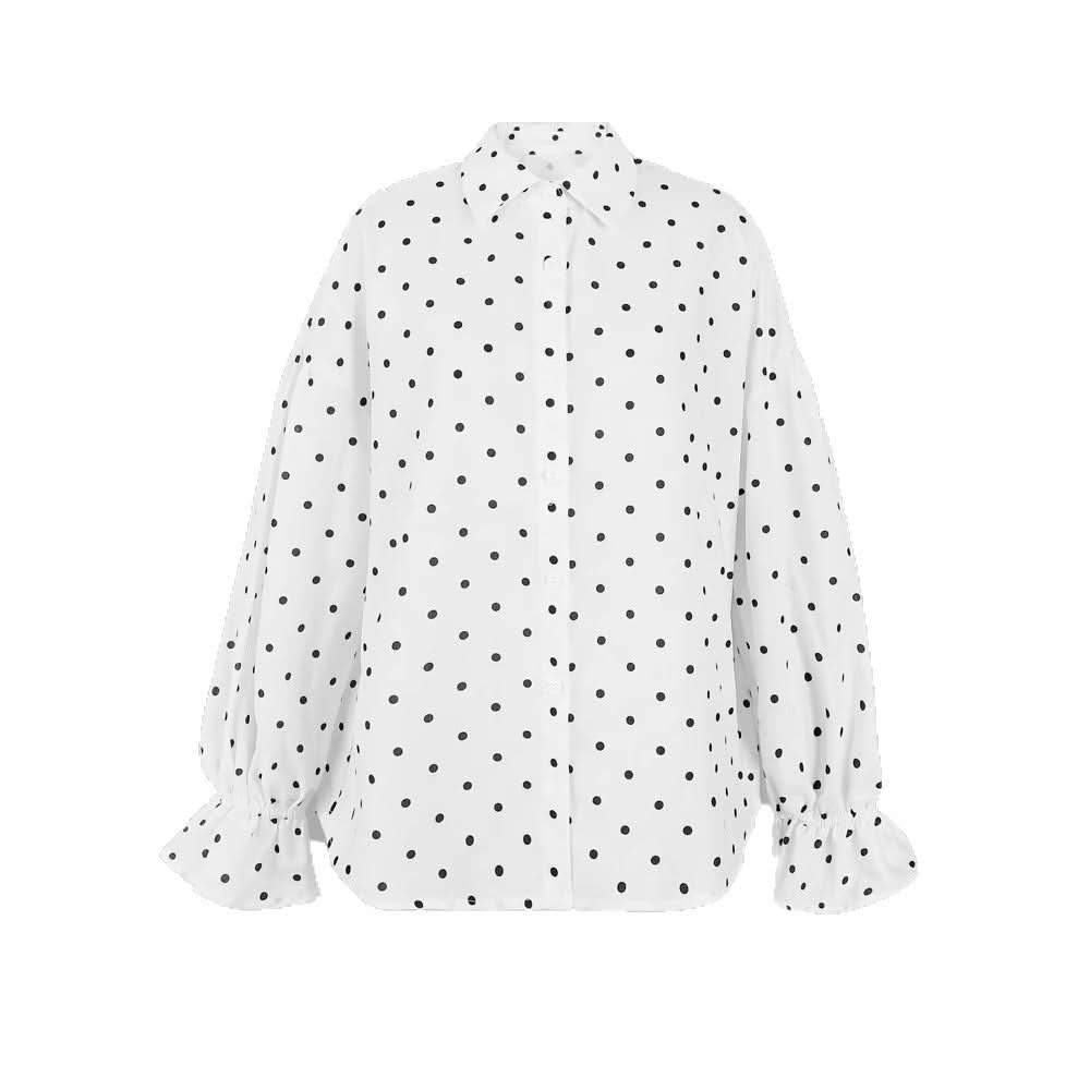 Early - Autumn Loose Casual Polka - Dot Shirt With Front Buttons For A Stylish Look - Eshtree