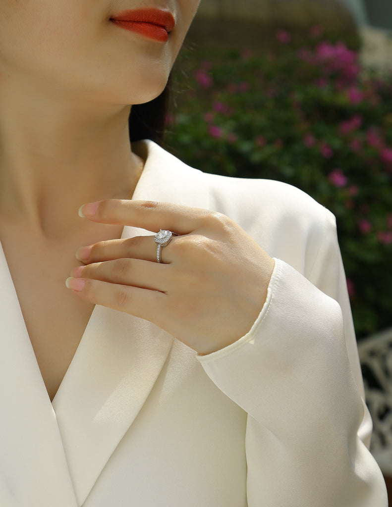 A Wonderful Connection - A Wedding Ring Set With 1-carat Top-quality Moissanite S925 Silver And Platinum-plated Diamond. The Ring Can Be Tested With A Diamond Pen