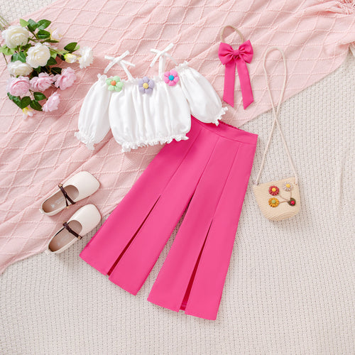 Bow Blouse With Polka Dot Rose Red Pants