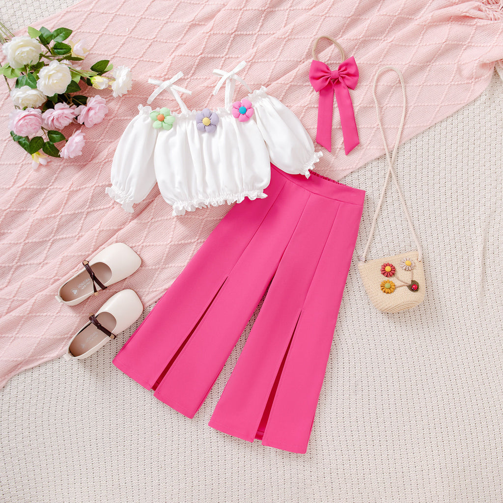 Bow Blouse With Polka Dot Rose Red Pants