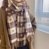 Artificial Cashmere Scarf Female With Hearts Thick Checks Fringe Bib