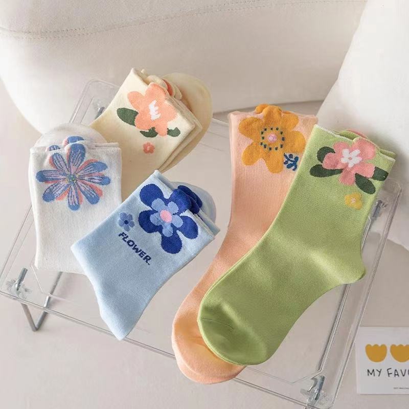 Colorful Flowers Tube Socks Japanese Cute Style Students' Socks