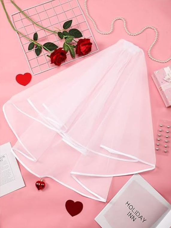 Bridal Veil Wedding Veil Weights Short 2 Tier Veil And 12 Pairs Veil Weights Magnetic Double Sided Artificial Pearls Silver Button For Bachelorette Party Bridal Shower Veil First Communion Clearance