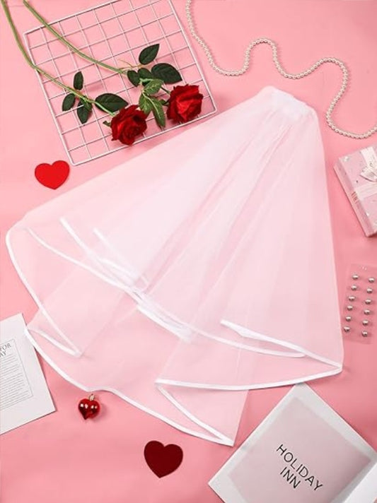 Bridal Veil Wedding Veil Weights Short 2 Tier Veil And 12 Pairs Veil Weights Magnetic Double Sided Artificial Pearls Silver Button For Bachelorette Party Bridal Shower Veil First Communion Clearance