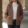 Women's Autumn And Winter Loose Pocket Hooded Zipper Plush Jacket