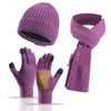 Winter Women's Wool Hat Scarf Gloves Plus Leather Non-slip Three-piece Set