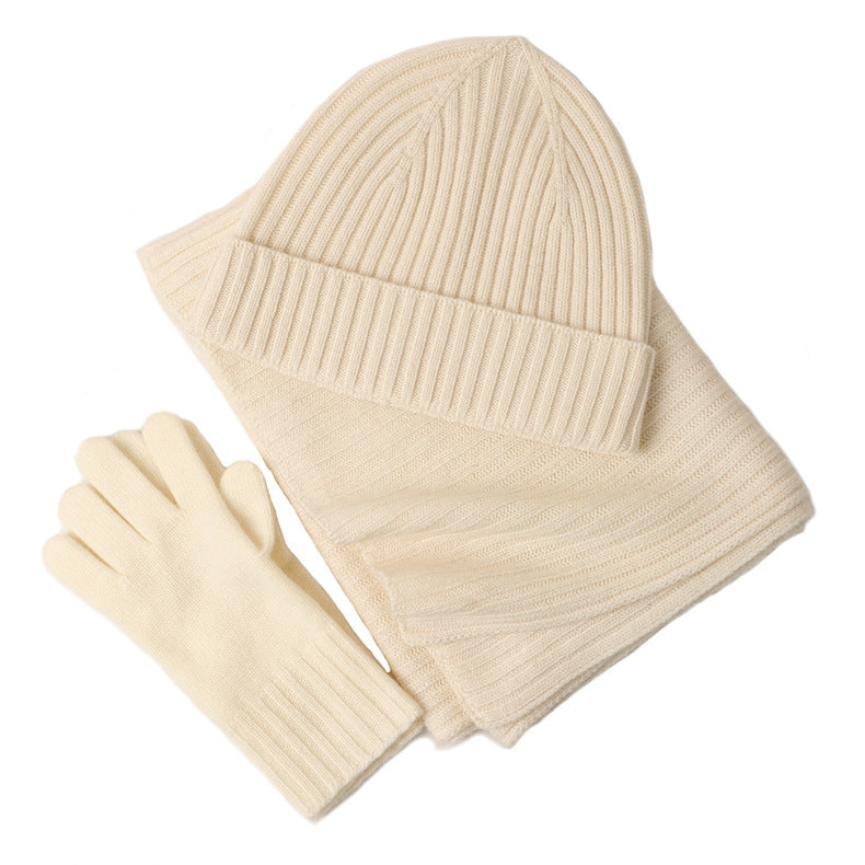 New Wool Scarf Hat Gloves Three-piece Set For Women