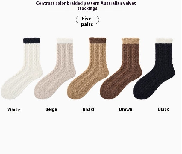 Coral Fleece Socks Women's Autumn And Winter Maillard Plush