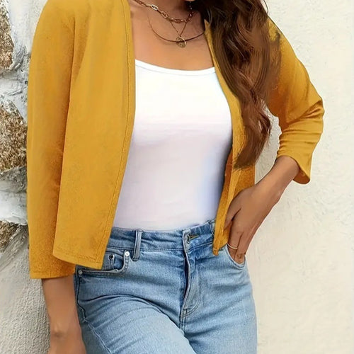 كارديجان جديد بلون موحد، سترة كاجوال بأكمام طويلة للنساء