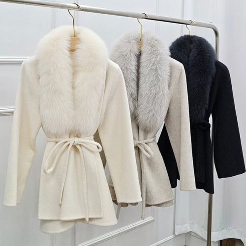 Winter Mid-length Fox Fur Reversible Cashmere Coat