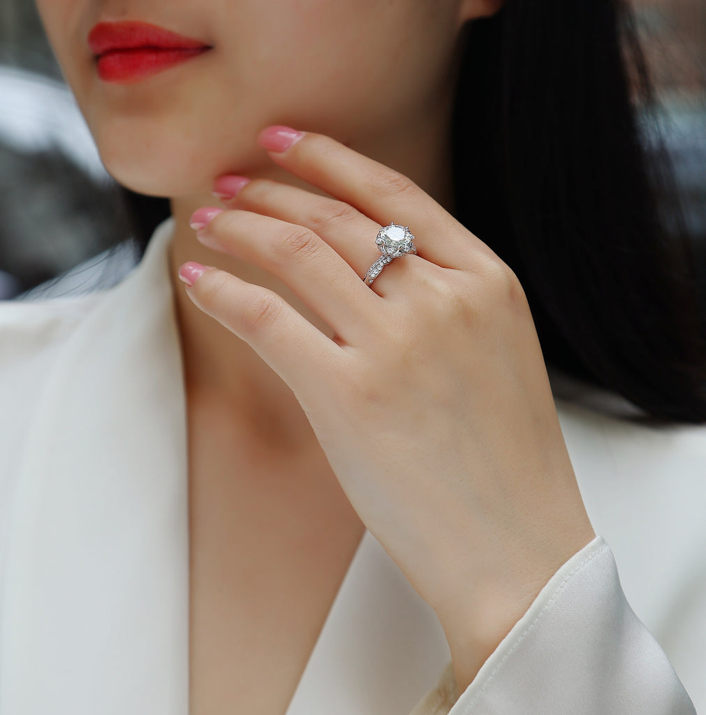 Life Theater - A Wedding Ring Set With 2-carat Top-quality Moissanite S925 Silver And Platinum-plated Diamond Can Be Tested With A Diamond Pen