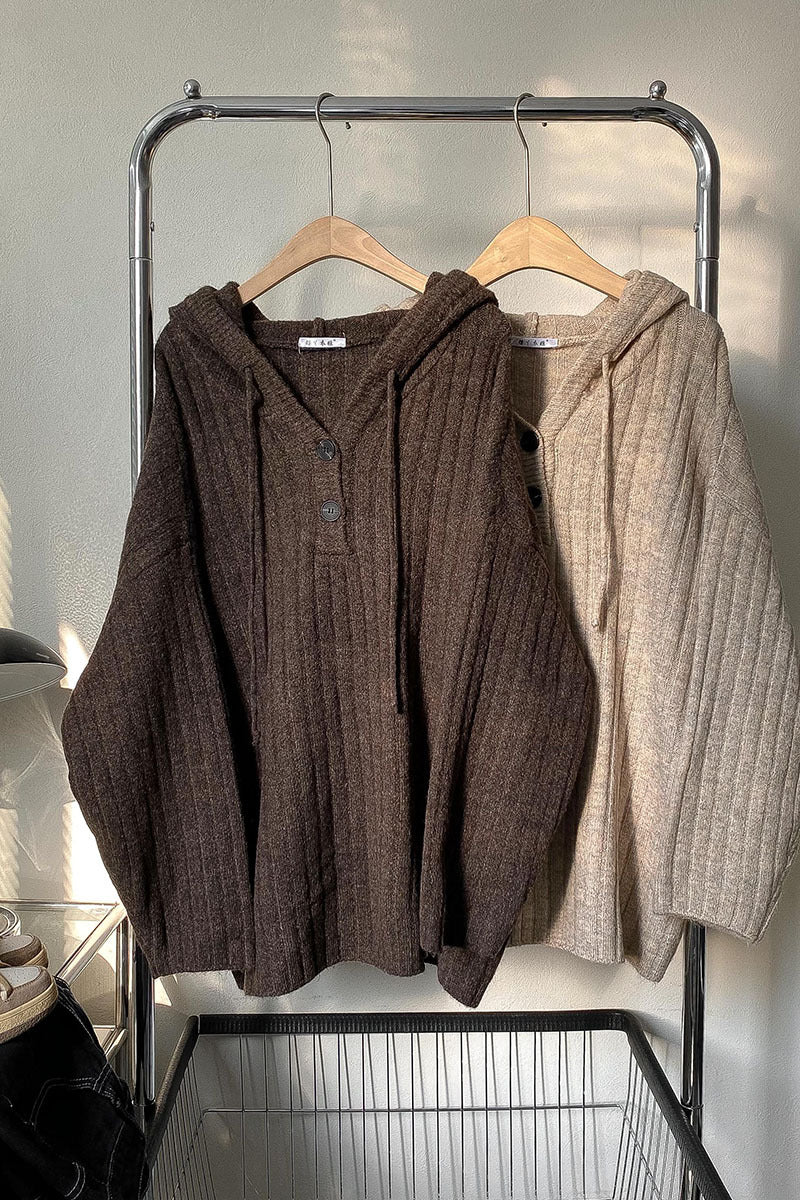 Hooded Rope Pullover Sweater Loose For Women