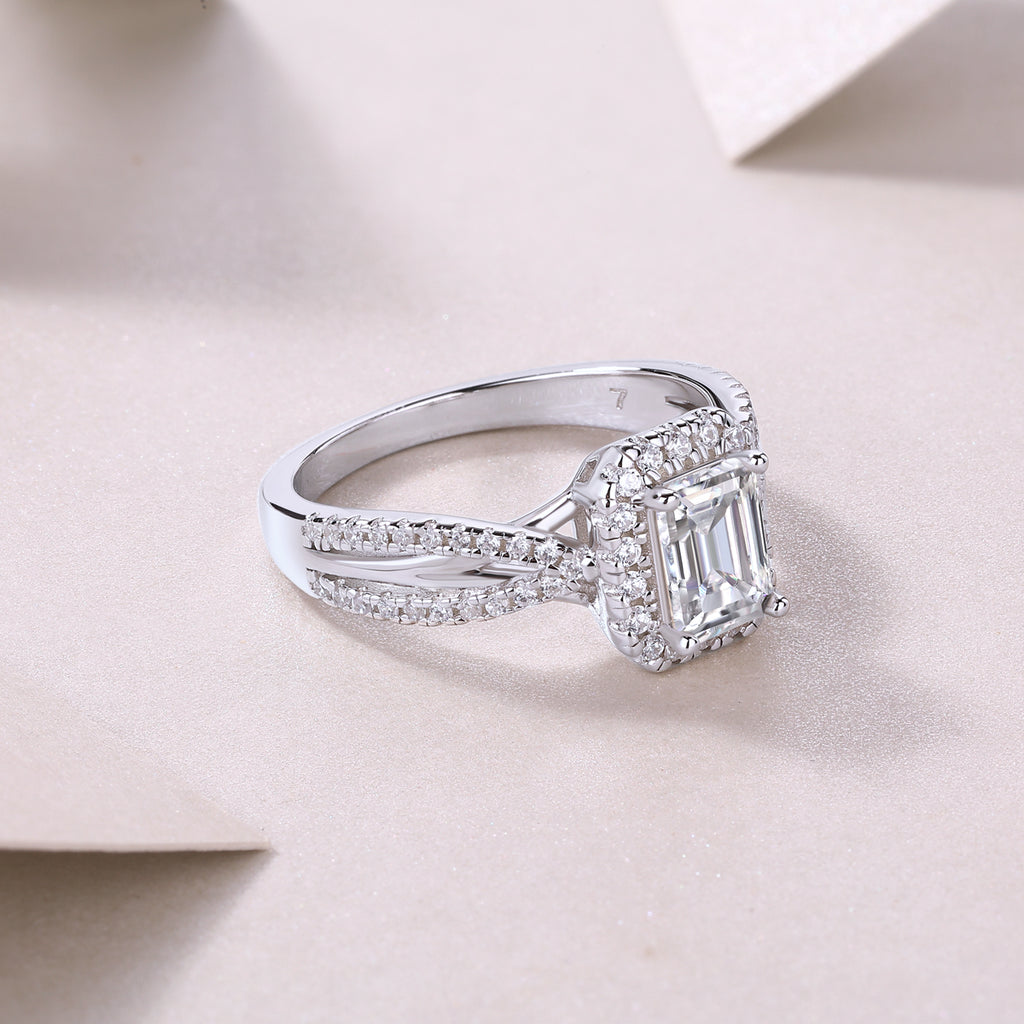 Daytime Dream - A Wedding Ring Set With Top-quality Moissanite S925 Silver And Platinum-plated Diamond. The Ring Can Be Inspected With A Diamond Pen