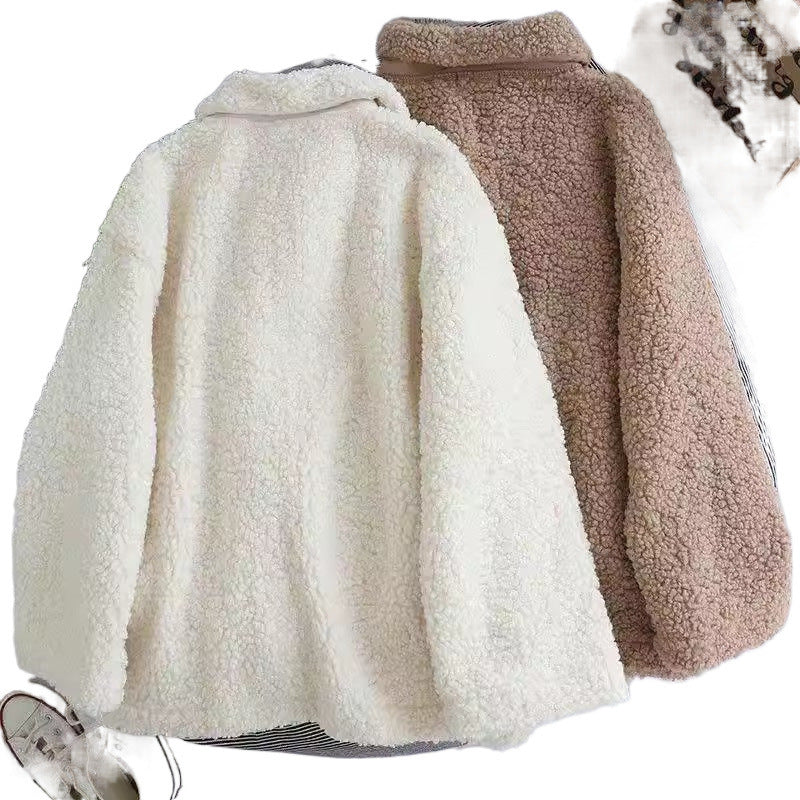 Lamb Wool Coat Female Fleece-lined Thick Loose