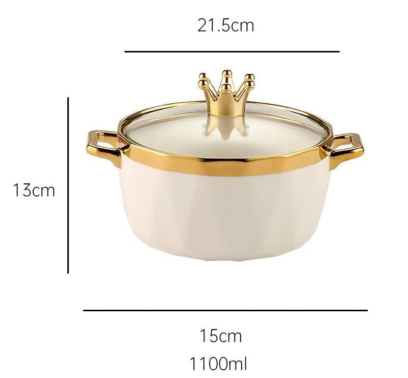 Instant Noodle Bowl Ceramic Dormitory Soup Bowl With Lid Household