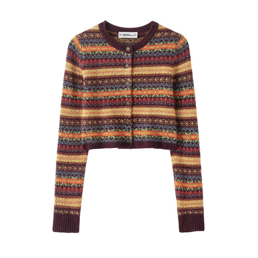 Women's Fashion Jacquard Knit Cardigan Short Coat