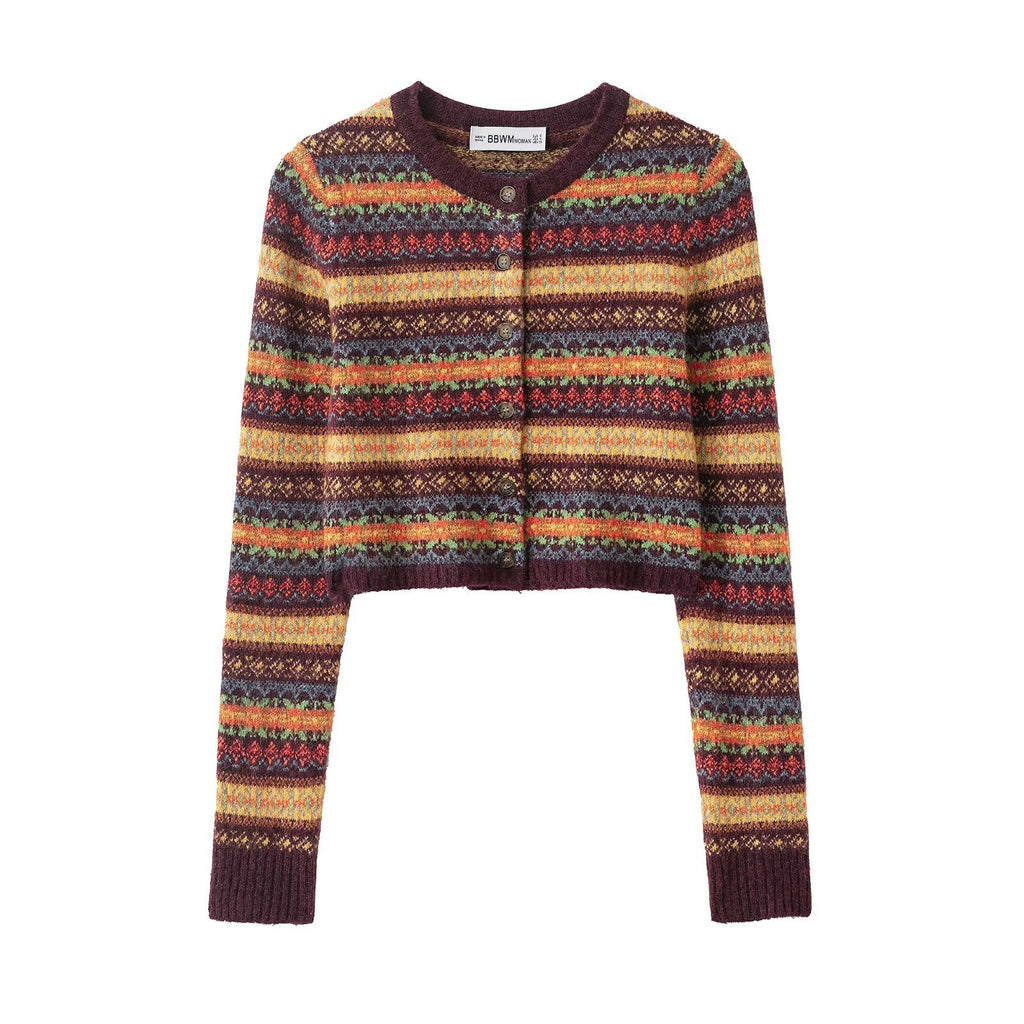 Women's Fashion Jacquard Knit Cardigan Short Coat