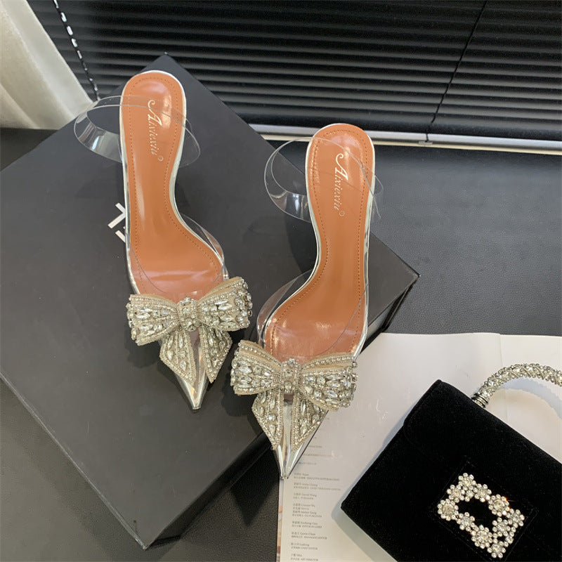 Bow Rhinestone Pointed Sexy Transparent Fashion Sandals