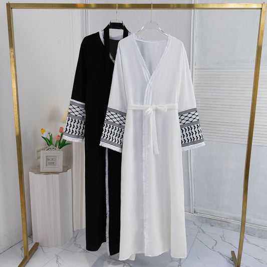 Elegant Cardigan Embroidered Muslim Dress Women's Robe - Eshtree