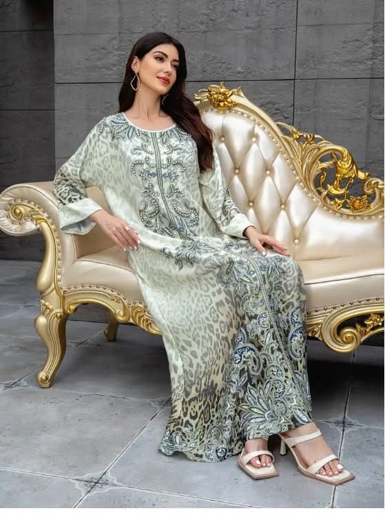 Elegant Floral Print Long Sleeve Abaya Dress - Eshtree