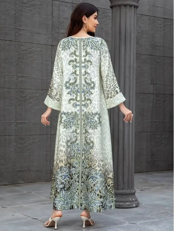 Elegant Floral Print Long Sleeve Abaya Dress - Eshtree