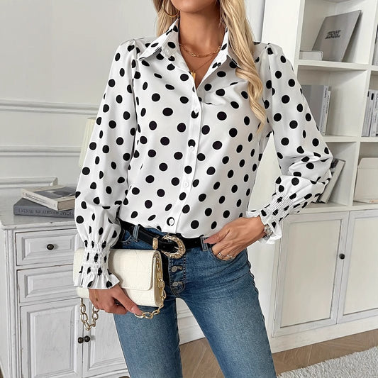 Elegant Womens Polka - dot Printed Minimalist Everyday Blouse - Eshtree