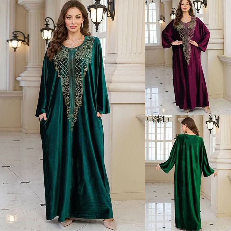 Embroidered Velvet Loose Plus Size Robe Vacation Beach Coat Dress Outerwear Cover - up - Eshtree