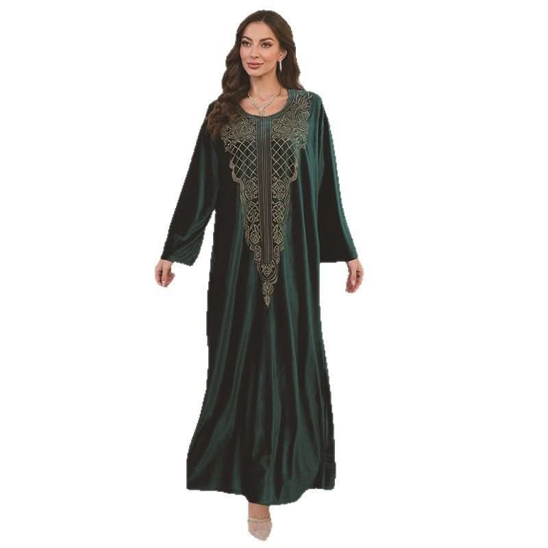 Embroidered Velvet Loose Plus Size Robe Vacation Beach Coat Dress Outerwear Cover - up - Eshtree