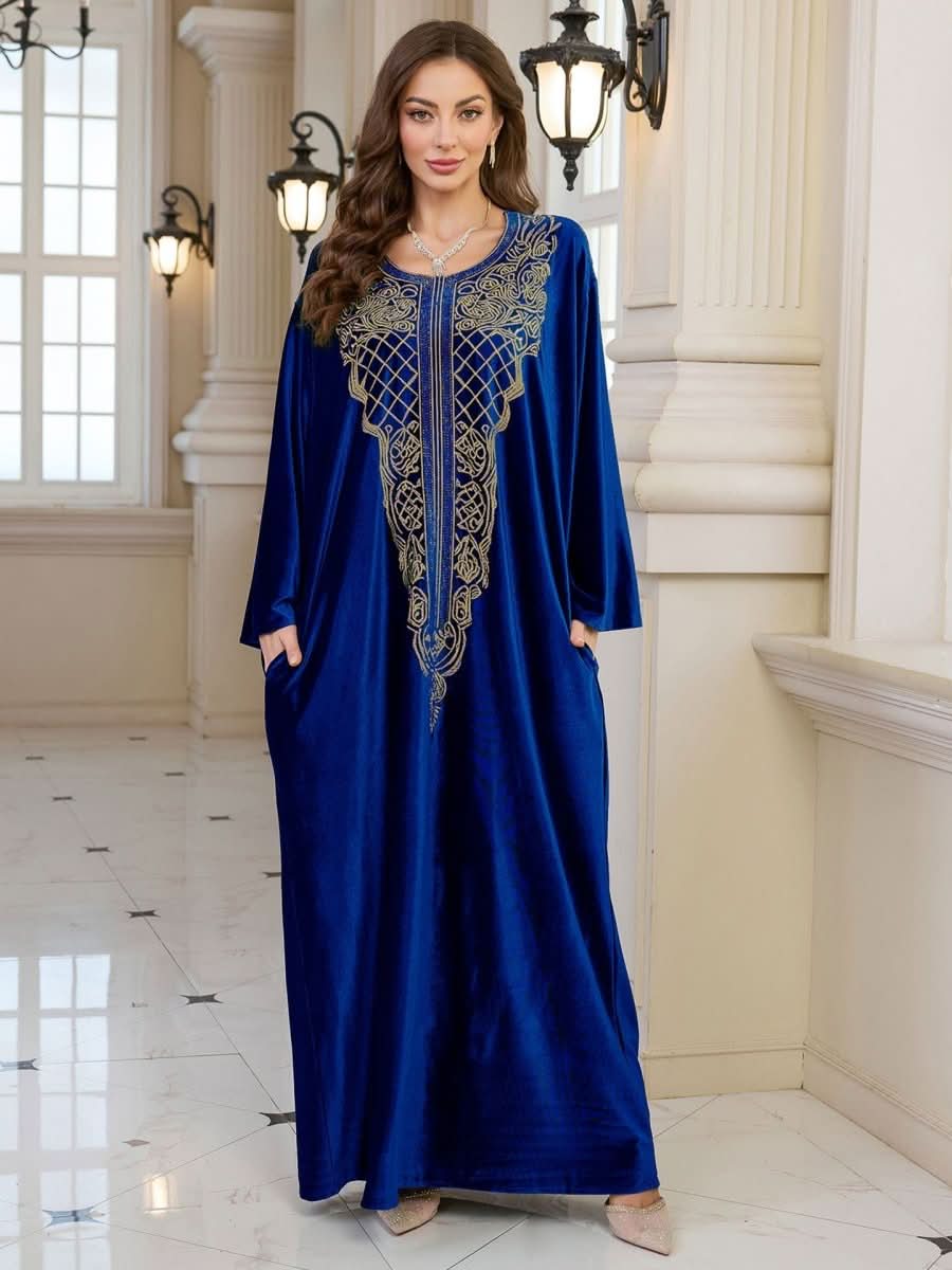 Embroidered Velvet Loose Plus Size Robe Vacation Beach Coat Dress Outerwear Cover - up - Eshtree