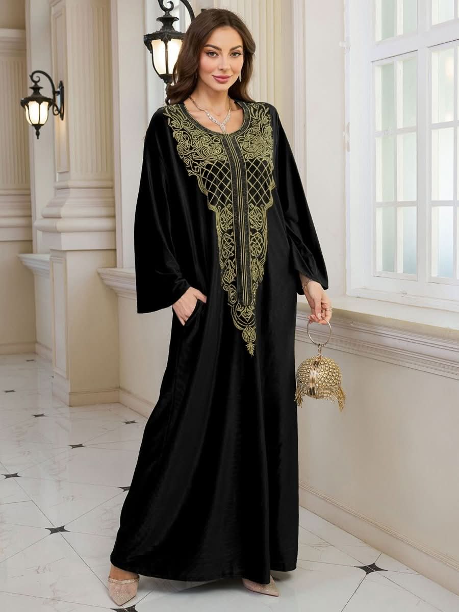 Embroidered Velvet Loose Plus Size Robe Vacation Beach Coat Dress Outerwear Cover - up - Eshtree