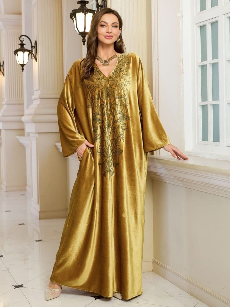 Embroidered Velvet Loose Plus Size Robe Vacation Beach Coat Dress Outerwear Cover - up - Eshtree
