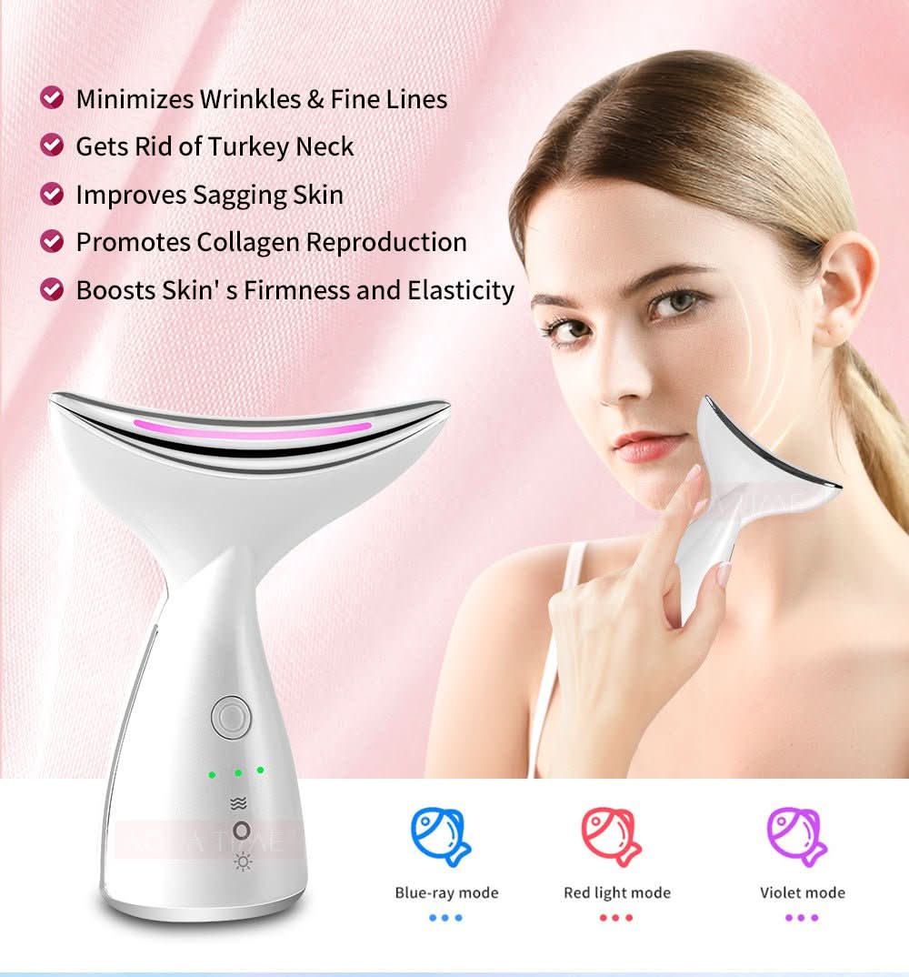 EMS Microcurrent Neck Face Beauty Device With 3 Colors LED Photon Therapy Skin Tighten Reduce Double Chin Face Lifting Devices - Eshtree