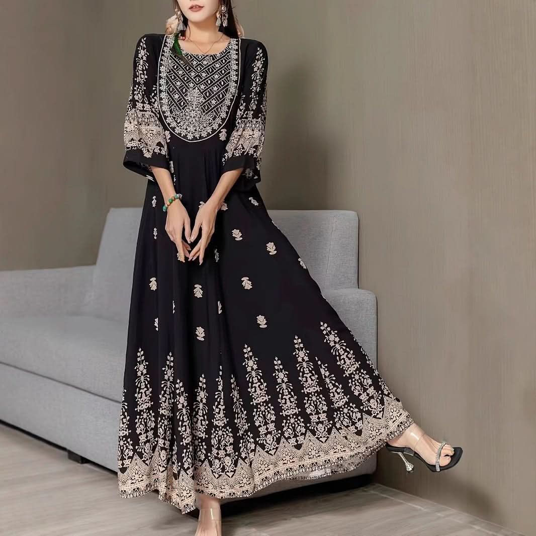 Ethnic Style Flower Printed Literary Retro Pine Casual Dress - Eshtree