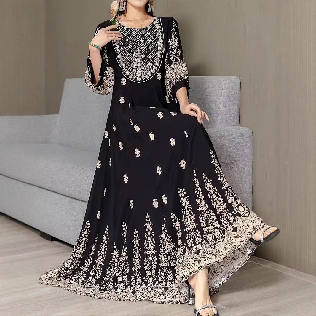 Ethnic Style Flower Printed Literary Retro Pine Casual Dress - Eshtree