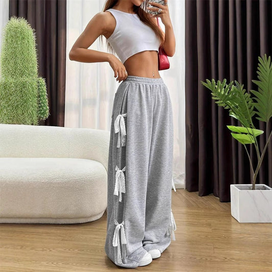 European And American Fashion Street Fashion Bow Lace Stitching Personality Wide Leg Pants - Eshtree
